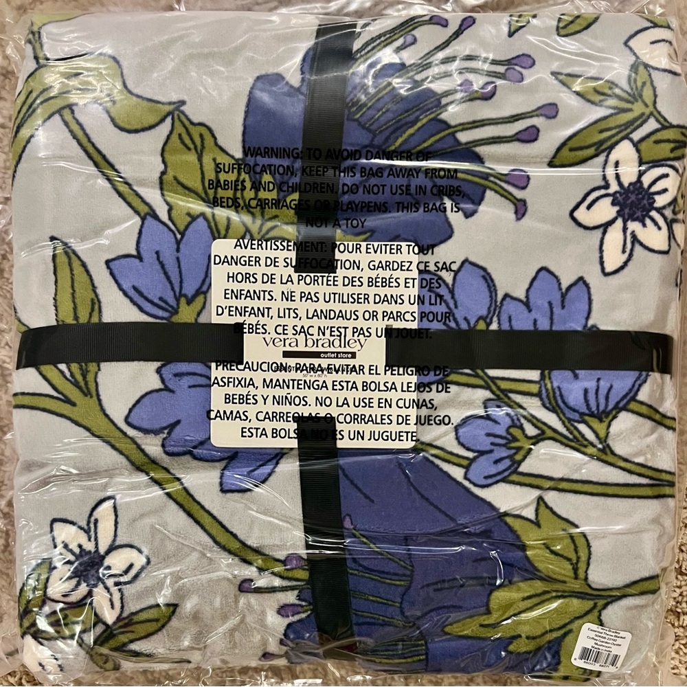 Vera Bradley Floral Throw Blanket - Pattern Coffee Garden Oyster Mushroom